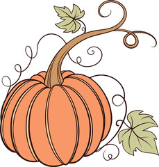Autumn pumpkin Vector File,  Fall harvest Design File, Flat pumpkin design