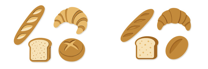 Collection of various fresh baked bread, baguettes, croissants, and sliced loaves in a modern paper cut style