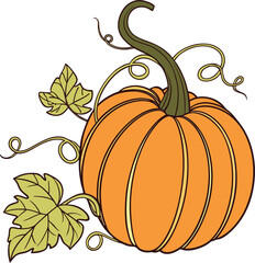 Autumn pumpkin Vector File,  Fall harvest Design File, Flat pumpkin design