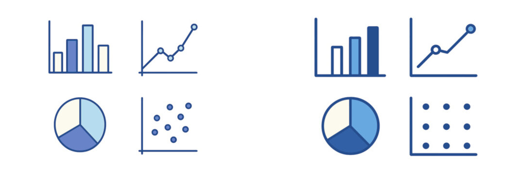 Comprehensive data visualization charts and graphs for business analysis, featuring bar, line, pie, and scatter plots