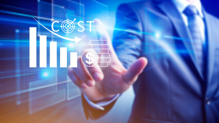 Cost reduction concept, Expenses and saving money, Business strategy and project management, with growth graph of quality control, cost reduction, efficient business and budget cutting.