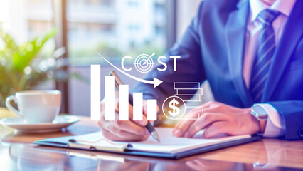 Cost reduction concept, Expenses and saving money, Business strategy and project management, with growth graph of quality control, cost reduction, efficient business and budget cutting.