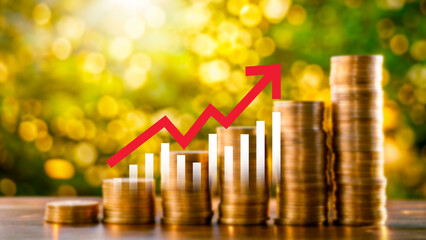 Global business growth analysis and asset investment chart Business and Finance, Up arrow economic chart, global economic trend analysis, Financial graph analysis on virtual screen.