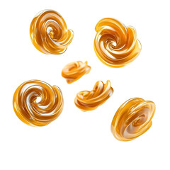 Fototapeta premium Elegant Floating Caramel Candy Spirals on Glossy Surface