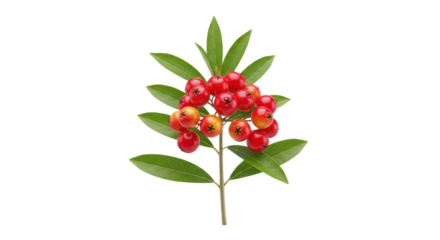 Isolated Pyracantha Branch with Red Berries Beautifully Presents its Ripe Autumn Fruit