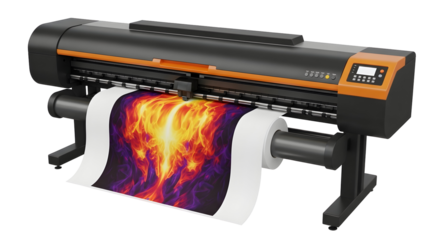 Large format printer producing fire graphic design