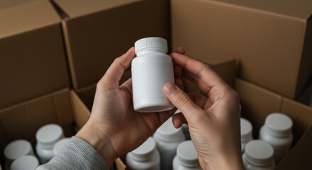 Product Packaging: A Person Holding a Pill Bottle with a Blank Label