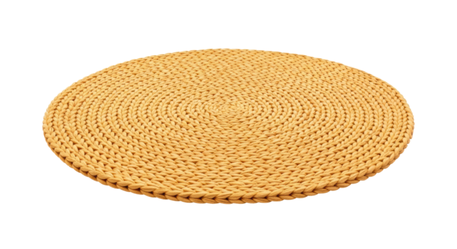 Isolated round woven rug, home decoration element, handcraft circle carpet, floor covering