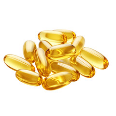 Omega 3 Fish Oil Capsules on White Background for Health and Wellness Promotion