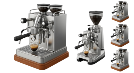 Professional espresso machine brewing fresh coffee for cafe use