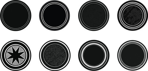 Collection of Eight Distinct Circular Badge and Emblem Designs in Black and White