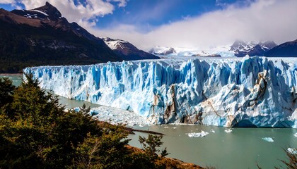 Obraz premium Majestic glacier face against a backdrop of mountains