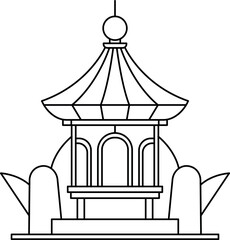 Rooftop Lantern Festival Coloring Page, Night Sky Celebration Illustration