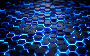 Fototapeta premium Abstract blue hexagonal pattern with bright lighting effect
