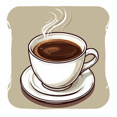Obraz premium A stylized illustration of a steaming cup of coffee on a saucer.