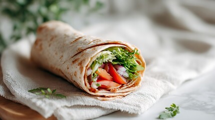 Delicious chicken wrap with fresh vegetables healthy lunch recipe food photography and tasty meal ideas
