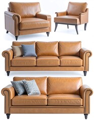 Leather furniture set, tan color