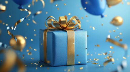 Celebrating life events with a blue gift box festive atmosphere high-quality image close-up view
