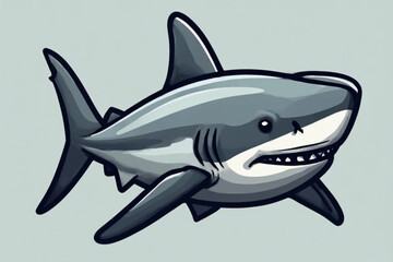 Fototapeta premium A stylized cartoon great white shark, swimming, viewed from the side, showcasing sharp teeth and fins.
