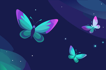 Luminous Aurora Butterflies Drifting in Cosmic Haze
