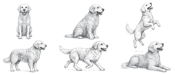 Golden Labrador Retriever Pose Pack Vector Illustration  