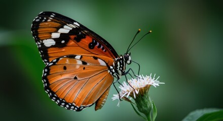 Naklejka premium Monarch butterfly resting on a flower in a nature setting