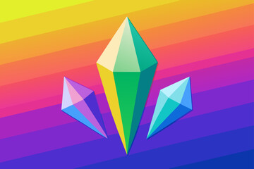 Luminous Crystal Shards Floating in Rainbow Air