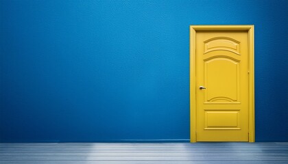 a yellow door against a blue wall in a room