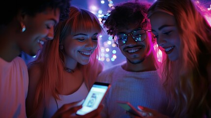 The group of people are enjoying themselves in a dimly lit club or bar.