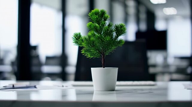 Small plant in a pot on office desk Environment  Business.
