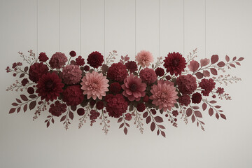 Elegant burgundy and pink floral wall decoration arrangement
