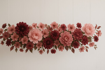 Romantic pink and burgundy flower arrangement wall art
