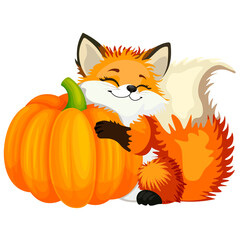 Fototapeta premium red fox with a pumpkin without a background