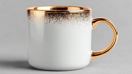Elegant white coffee mug with gold accents perfect for luxury branding and sophisticated lifestyle visuals