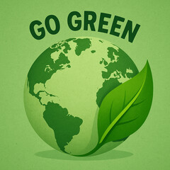 Eco earth illustration with green leaf and go green message
