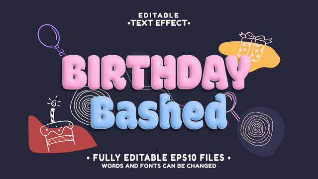 3d cute inflate birthday bashed text effect