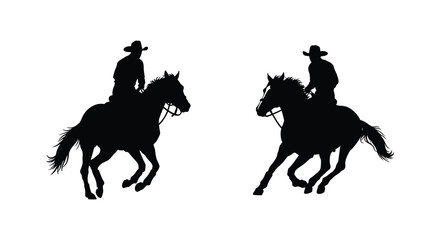 Silhouettes of cowboys riding horses in a dynamic western scene