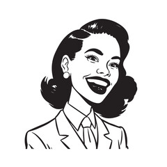 Beautiful Woman in Formal Dress Black and White Illustration Vector Art Design
