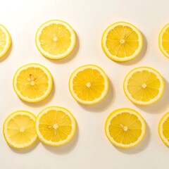 Lemon slices arranged on a white background