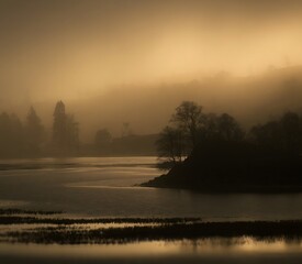 Obraz premium Misty morning on the lake