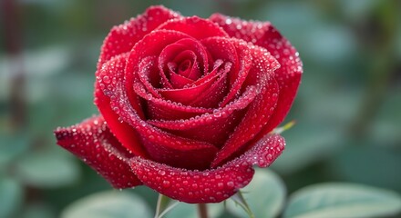 Beautiful Red Rose with Dew Drops.