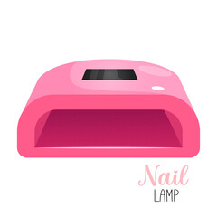 Vector illustration of a glossy pink nail lamp isolated on white background. Manicure accessory, professional nail care tool, beauty salon equipment.