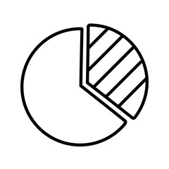 Minimalist line art icon of a pie chart with one slice separated isolated on a white background. Vector illustration representing statistics, data visualization, analytics, business analysis, etc.