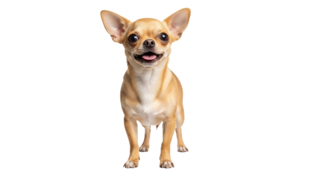 Isolated young Chihuahua dog standing alert, looking at camera, headshot studio portrait