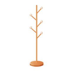 Vector illustration of wooden clothes hanger isolated on white background. Minimalist interior design element, natural wood hanger for clothing, wardrobe etc.