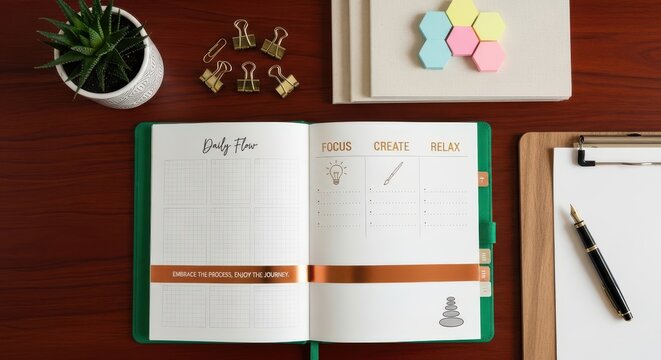 Daily Flow Planner with Focus Create Relax Sections