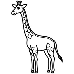 Minimalist a black and white line drawing of a giraffe standing tall with a long neck and distinctive spots design art vector