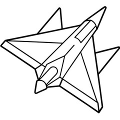 Minimalist outline drawing of a fighter jet with triangular wings and a pointed nose in a simple black and white design vector
