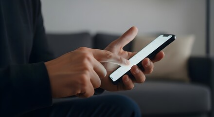 person using smartphone scrolling screen indoors at night