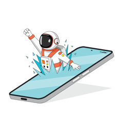 A vector illustration featuring an astronaut seemingly emerging from a smartphone, symbolizing creativity and the convergence of technology with imagination and space exploration.